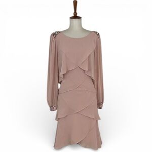 Vintage 90s Shift Dress Women’s 8 Blush Pink‎ Long Sheer Sleeve Embellished